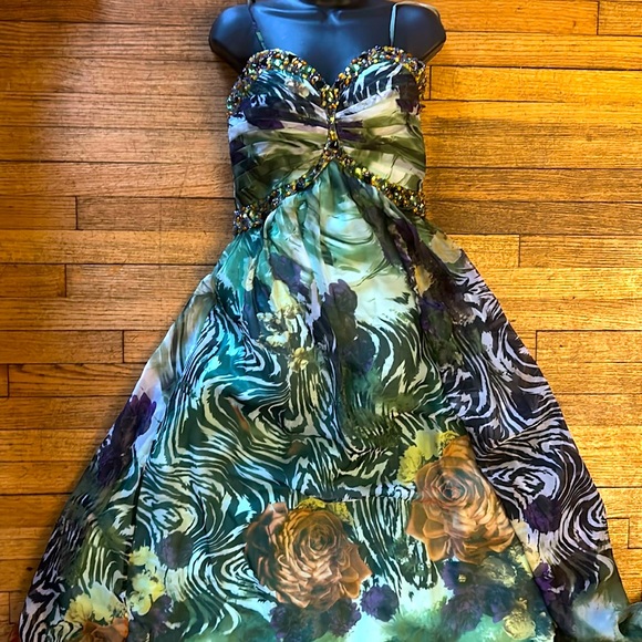 color dress Dresses & Skirts - Multi Silk Prom Evening Gown Dress Sequin Beaded spaghettini Straps